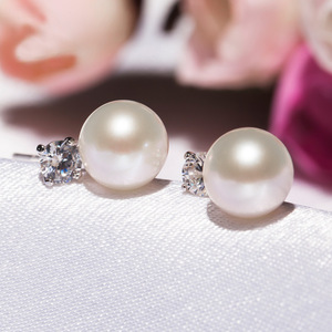 Pendientes de Plata de Ley S925 con Perlas DIY, Accesorios con un Solo Diamante, Cuentas de 6-8 mm y Base Vacía, Modelo 2137 - Product Image 3