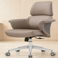 Chaise de bureau de direction moderne en cuir - Chaise de patron ergonomique pivotante - Chaise de bureau de direction luxueuse à dossier moyen