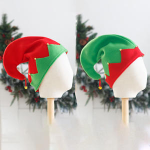 Cappelli da <span class=keywords><strong>elfo</strong></span> di natale in velluto rosso verde con campane di natale, decorazioni per feste, copricapo per feste - Product Image 1
