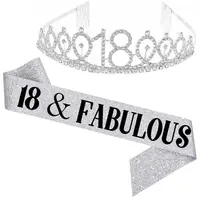 Plata Feliz cumpleaños corona cumpleaños Sash y Tiara Kit para 10th 13th 18th 21th 30th 40th 50th cumpleaños proveedores