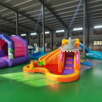Château de toboggan gonflable de luxe en PVC pour requin avec piscine à éclaboussures pour enfants, parc en plein air amusant