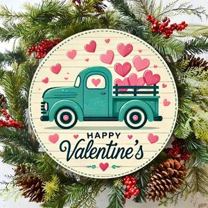 Plaque décorative ronde en bois de style campagnard américain pour la Saint-Valentin, logo suspendu pour décoration murale - Product Image 3