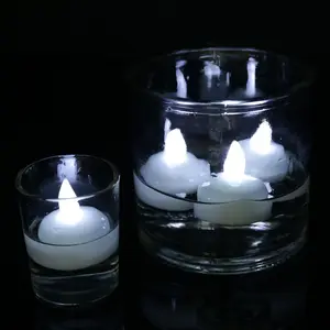 Battery Powered PP Water Sensor Floating LED Candles With White Sparkle Flame