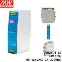 Alimentation électrique sur rail DIN NDR-75-24 Mean Well 75W 12V 3.2A, PFC actif, contrôle industriel, sortie simple, produit original authentique