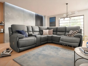 Sofá Seccional Esquinero Eléctrico de Cuero Geeksofa Moderno de <span class=keywords><strong>5</strong></span> Plazas con Consola y Altavoz Bluetooth para Sala de Estar - Product Image 1