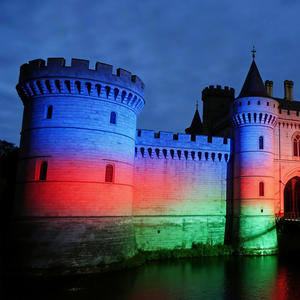 Projecteur LED extérieur haute puissance, projecteur mural <span class=keywords><strong>d</strong></span>écoratif RGB arc-en-ciel, éclairage de façade de bâtiment - Product Image 5