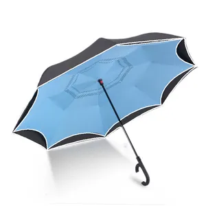 HJH533 Wind dichter doppelter 2-fach klappbarer automatischer Regenschirm mit reflektieren dem Streifen Reverse Gift Inverted Car Large Business Umbrellas