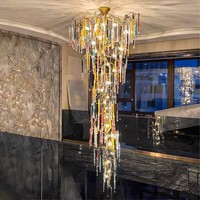 Lustre d'escalier à double étage, grande lampe de salon pour villas, en cuivre massif, lampe de luxe en cristal, sur mesure, Zhongshan LED