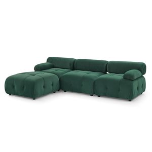 Canapé modulaire en velours vert capitonné, réversible, en forme de L, avec ottoman pour salon D0100H5RZMX - Product Image 5