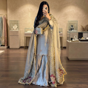 Ensemble haut, palazzo et dupatta TENNECY pour femme, nouveau design, en satin de soie extensible, réversible, séchage rapide, sans plis, toutes saisons, mariage - Product Image 1