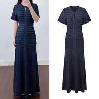 OUDINA Robes décontractées tricotées à col rond et manches bouffantes ajourées, ornées de strass, style Ramadan, vente en gros à prix réduit