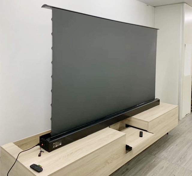 120 Inch Motorized Electric Projector Screen Ust Alr Roll up CBSP Pet Crystal Screen Projection Screens Floor Rising