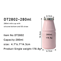 Gobelet à lait en acier inoxydable de 280 ml avec fond en silicone et paille en acier inoxydable |   Étanche et portable