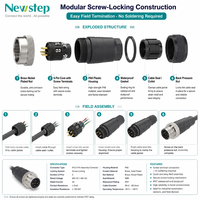 Conector de Montaje en Campo de 5 Pines con Codificación A M12, Conector Circular de Sensor Impermeable IP67 IP68, Conector de Aviación con Bloqueo por Tornillo