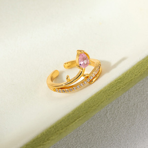 Bague en Zircon Tulipe Goutte d'Eau en Argent et Or pour Femme, Bijou de Fiançailles Tendance, Motif Floral, Insertion Sans Fin - Product Image 2