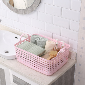 <b>Rectangular</b> Plastic <b>Storage</b> <b>Basket</b> With Handles For Bathroom And Clothing Organization Pink Purple White Blue - Product Image 4