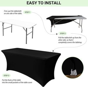 Custom Print logo <b>Rectangle</b> Black Polyester <b>Tablecloths</b> Party Banquet Wedding Stretch Spandex 6ft Table Cover Table Cloths - Product Image 3