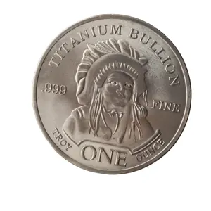 เหรียญสำหรับขายไทเทเนี่ยมแท่ง1ออนซ์999ไทเทเนียมบัฟฟาโล,หัวอินเดียรอบเหรียญ A068
