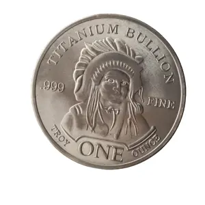 Paraları titanyum külçe 1 oz 999 titanyum Buffalo, hint baş yuvarlak sikke A068