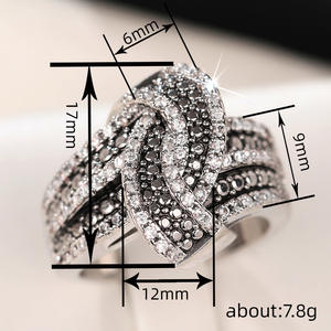 Anello da cocktail geometrico Q473 in argento 925 con pavé di diamanti taglio brillante rotondo, anello di fidanzamento da donna - Product Image 4