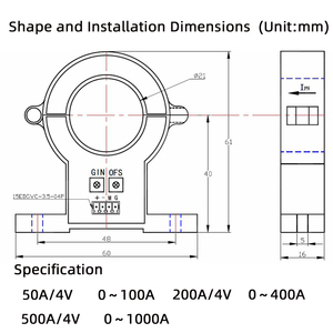 Tr UPS Độ chính xác cao chống nhiễu băng thông rộng AC/DC hội trường cảm biến hiện tại biến áp cảm biến 500A/4V - Product Image 3