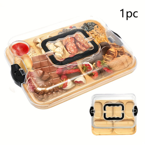 1 bandeja <span class=keywords><strong>de</strong></span> queso <span class=keywords><strong>de</strong></span> bambú con cubierta acrílica y cierre <span class=keywords><strong>de</strong></span> seguridad - Vajilla <span class=keywords><strong>de</strong></span> madera portátil y ecológica - Product Image 1