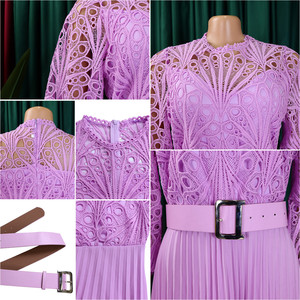 C8595 <span class=keywords><strong>Vestidos</strong></span> Formales de Moda para Mujer, Casuales, Elegantes, de Color Sólido, con Encaje, Flores de Ganchillo, Calados, Plisados, para Iglesia - Product Image 6