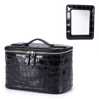 Sac cosmétique en cuir pleine fleur OEM personnalisé pour femme, style rétro, avec fermeture éclair, pour voyage, maquillage et articles de toilette, 23 cm, vente en gros d'usine