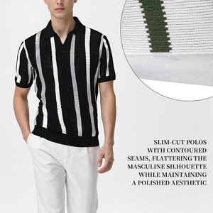 2025 été nouveau respirant squelette hommes à manches courtes <span class=keywords><strong>Polo</strong></span> pull rayé taille européenne tricot <span class=keywords><strong>Polo</strong></span> hommes - Product Image 3