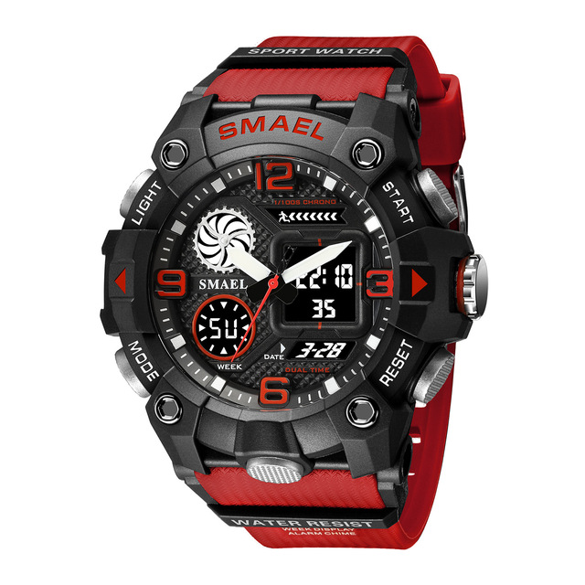 SMAEL Dual Time Digital Quartz Watches for Men with Luminous Hands LED Backlight Alarm Clock 5 ATM Waterproof Stop Watch 8045