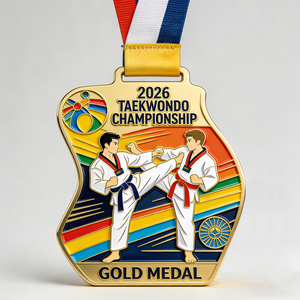Médaille de championnat de Taekwondo personnalisée en alliage de zinc gravé or, argent, bronze avec logo – Portable - Product Image 2