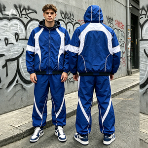 Ensemble de survêtement coupe-vent color block pour <span class=keywords><strong>homme</strong></span>, style vintage en nylon, 2 pièces, <span class=keywords><strong>tenue</strong></span> streetwear, veste zippée, pantalon de jogging ample, vêtements de sport - Product Image 1