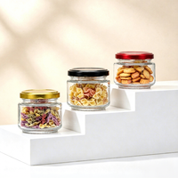Pot en verre rond transparent personnalisé de 100 ml, 180 ml, 220 ml, 280 ml, 500 ml avec couvercle en métal pour le stockage des aliments, des bonbons, des épices et l'emballage cosmétique