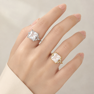 Square shape <b>adjustable</b> <b>ring</b> with opening, classic design women's daily wear jewelry - Product Image 2
