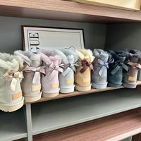 Bottes de neige Bailey Bow pour femmes avec logo personnalisé, fourrure en peau de mouton véritable, bottes courtes à la cheville