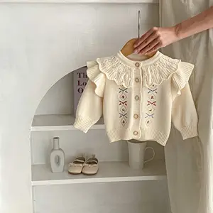 Macacões bordados para bebês, conjunto de cardigan doce para uso externo para meninas de 3-24 meses