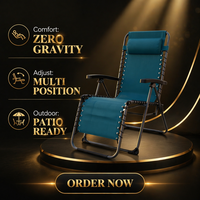 Chaise zéro gravité moderne en acier inoxydable bleu royal, chaise longue pliable à 6 positions, siège de loisirs portable pour l'extérieur, lit de jour