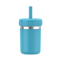 Gobelet isotherme moderne et minimaliste en acier inoxydable de 10 oz pour enfants, avec manchon en silicone résistant aux chutes et paille, personnalisable avec logo