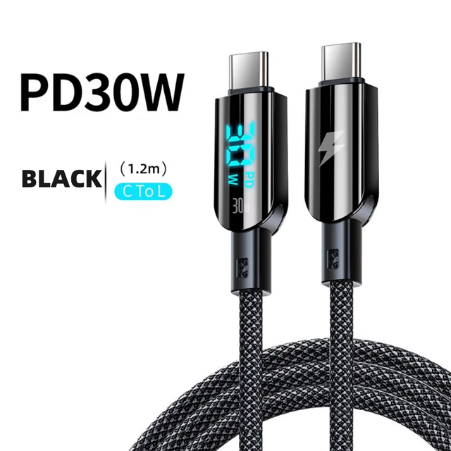 2025 New Style Original 100W 65W 30W Fast Charging Type-C Cable with LED Display Sense Technology Security Stability USB Type-C