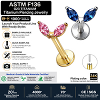 Piercing Hypoallergénique en Titane ASTM F136 sans Filetage, Plaqué Or 18K 24K avec Zircon Cubique 16G pour Hélix, Conch, Tragus pour Femme