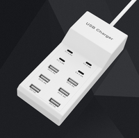 Cargador de Pared USB de Alta Velocidad de 50W con 6 Puertos USB-A y 4 Puertos Tipo-C, Carga Rápida para 11/12/13/14 y Computadoras Portátiles