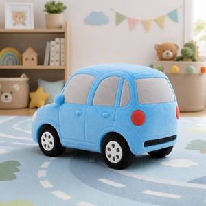 ตุ๊กตารถสีฟ้าน่ารัก ของเล่นตุ๊กตาขนนุ่มรูปรถยนต์การ์ตูน รับผลิตตามสั่ง OEM ODM โลโก้ตามต้องการ ของขวัญสำหรับเด็ก MOQ ต่ำ - Product Image 1