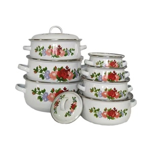 Set di 7 pezzi di pentole in casseruola con coperchio in smalto decalcomania personalizzato in acciaio al carbonio cucina a fondo a induzione in <span class=keywords><strong>granito</strong></span> di vetro - Product Image 5
