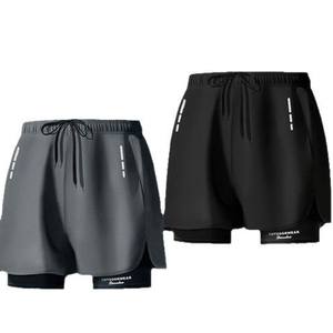 Traje de Baño de Doble Capa para Hombre, Secado Rápido, Anti-Transparencia, Pantalones de Playa, Shorts Deportivos para Correr, Color Sólido, Elásticos y Cómodos - Product Image 3