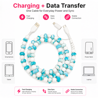 Câble de charge FASHLINK Ocean Aqua Marble Beaded 3-en-1 USB Type C Multi-connecteur – Accessoire de mode côtier