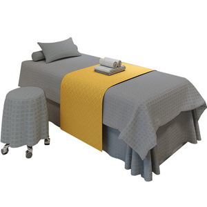 Atmosphère romantique vérifier modèles beauté <span class=keywords><strong>lit</strong></span> 4 pièces ensemble couleur unie <span class=keywords><strong>couvre</strong></span>-<span class=keywords><strong>lit</strong></span> Salon de beauté ensemble corps SPA Massage Table couverture ensemble - Product Image 2