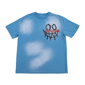 Camiseta Gráfica Oversize de Alta Calidad para Hombre, con Estampado de Rostro Dibujado, Lavado Azul Desgastado, Estilo Boxy, Venta al por Mayor - Product Image 1