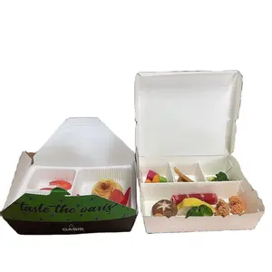 На заказ напечатано блюдо из переработанной бумаги на вынос, одноразовая упаковка для здоровой пищи на вынос, ланч-боксы