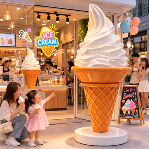 Sculpture géante personnalisée en forme de cornet de glace pour vitrine de pâtisserie, statue lumineuse en fibre de verre pour décoration de magasin de rue - Product Image 1