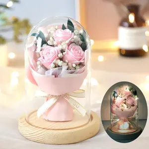 Bouquet de roses en savon sous cloche en <span class=keywords><strong>verre</strong></span>, fleurs et couronnes décoratives durables pour la fête des mères, 2 pièces, cadeau créatif pour la Saint-Valentin, fleurs séchées - Product Image 4